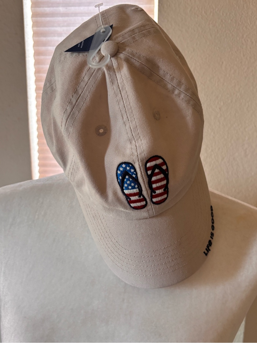 NWT Life Is Good Beige Cap with Flips Patriotic